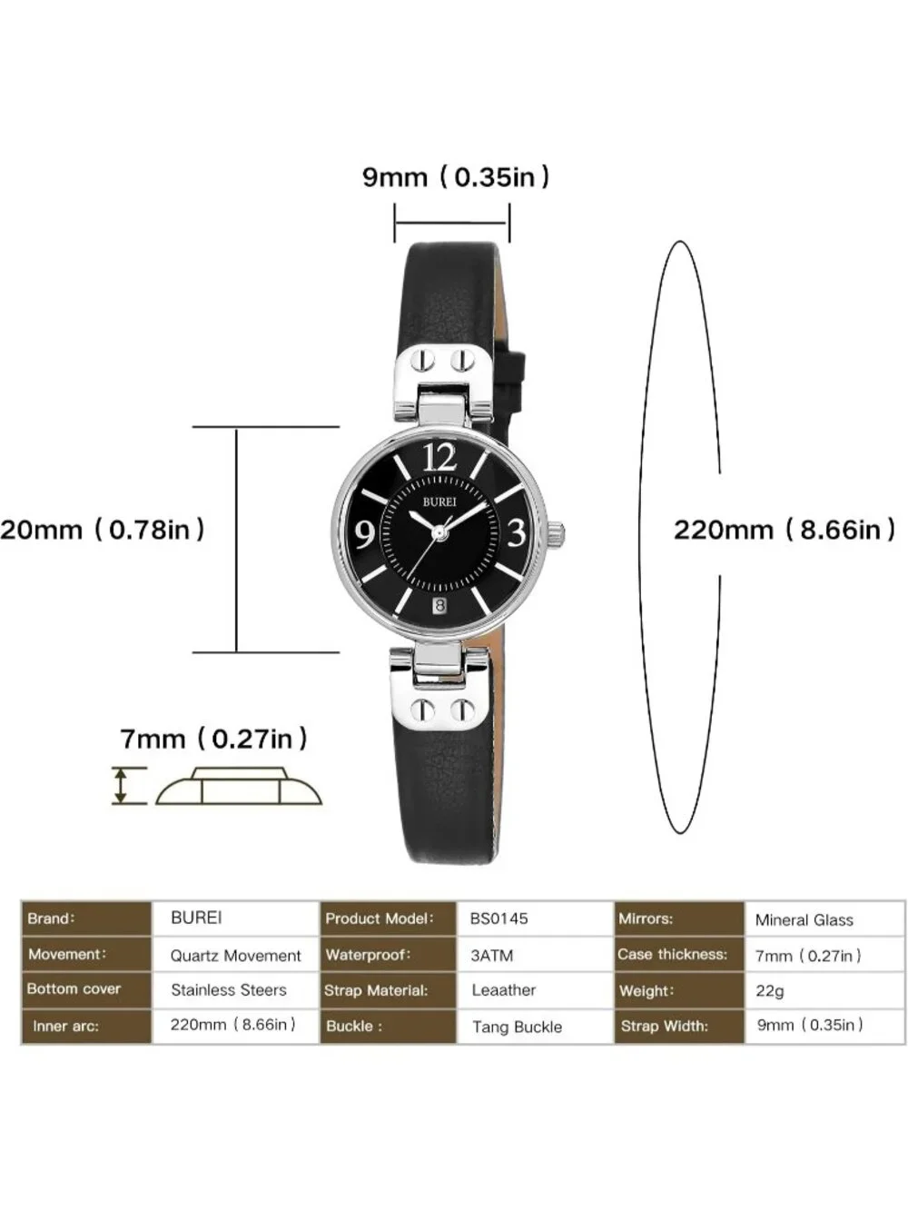 Women's Black Silver Elegant Dial with Leather Strap Minimalist Wrist Watches